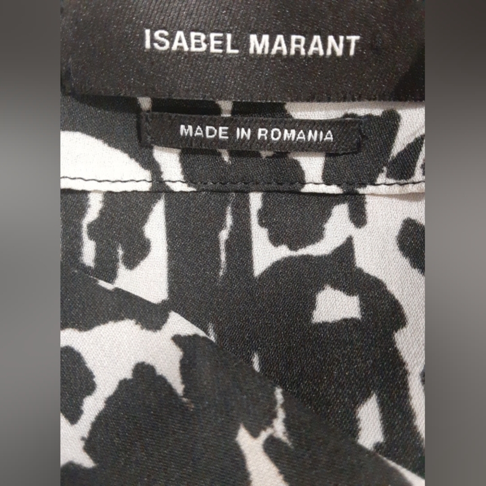 Isabel Marant Black and White Mini Dress 100% Silk Slight Ruffled Flare Size 1 - Picture 4 of 6